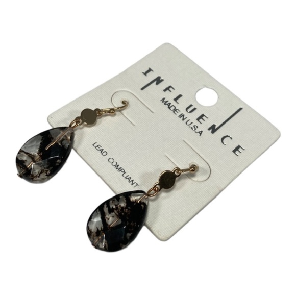 Clear  and Black Teardrop Earrings - Picture 5 of 5